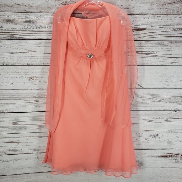 Mori Lee By Madeline Gardner New Peach Bridesmaid Dress Size 17/18 - Picture 4 of 16